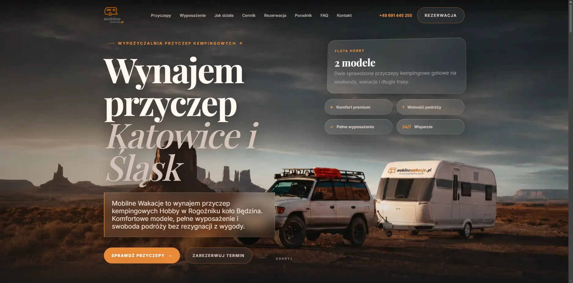 Strona internetowa dla wypożyczalni kamperów Mobilne Wakacje