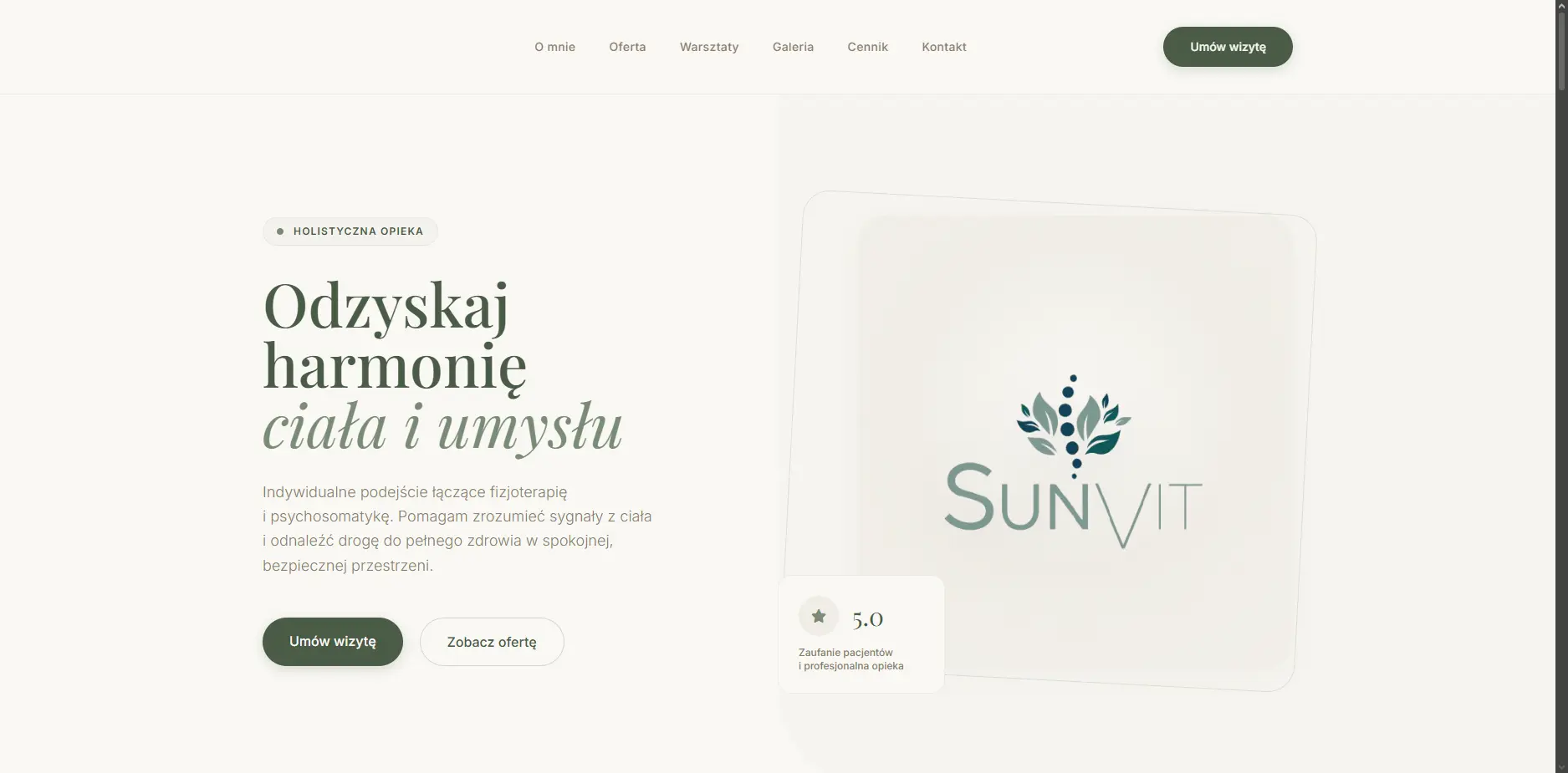 Strona internetowa dla gabinetu fizjoterapii SunVit